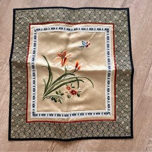 Vintage 1980s Chinese Embroidery Silk Panel Textile‎ 12”, Orchard & Butterfly